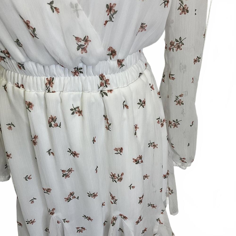 Trixxi Women's Size Small White Floral Long Sleeve V Neck Faux Wrap Dress - Picture 3 of 14